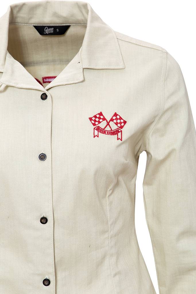 Queen Kerosin Reverskragen Bluse Im Racing Design «Motor Queen»