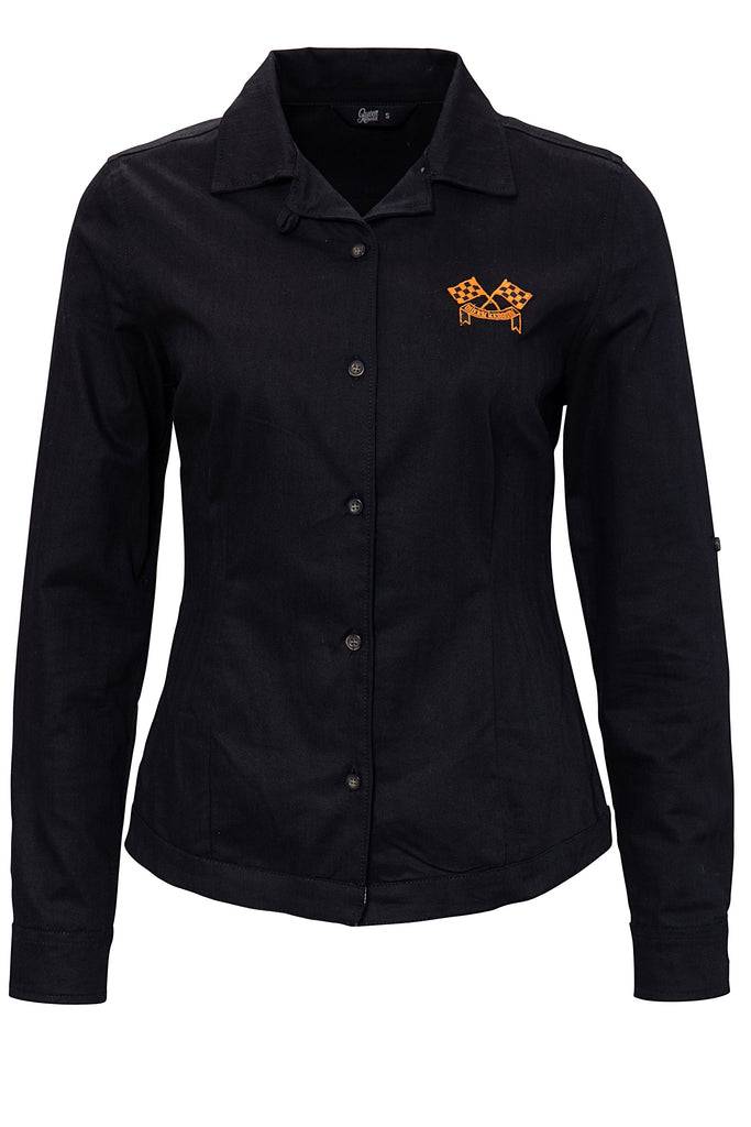Queen Kerosin Reverskragen Bluse Im Racing Design «Motor Queen»