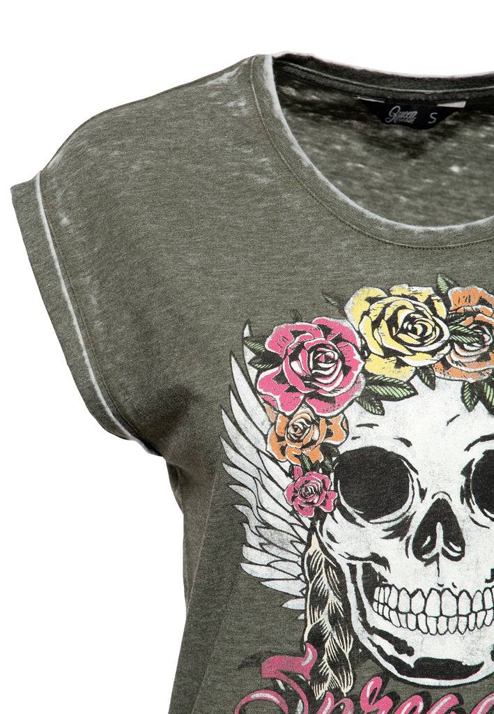 Queen Kerosin Roll-Up Sleeve T-Shirt «Spread Your Wings»