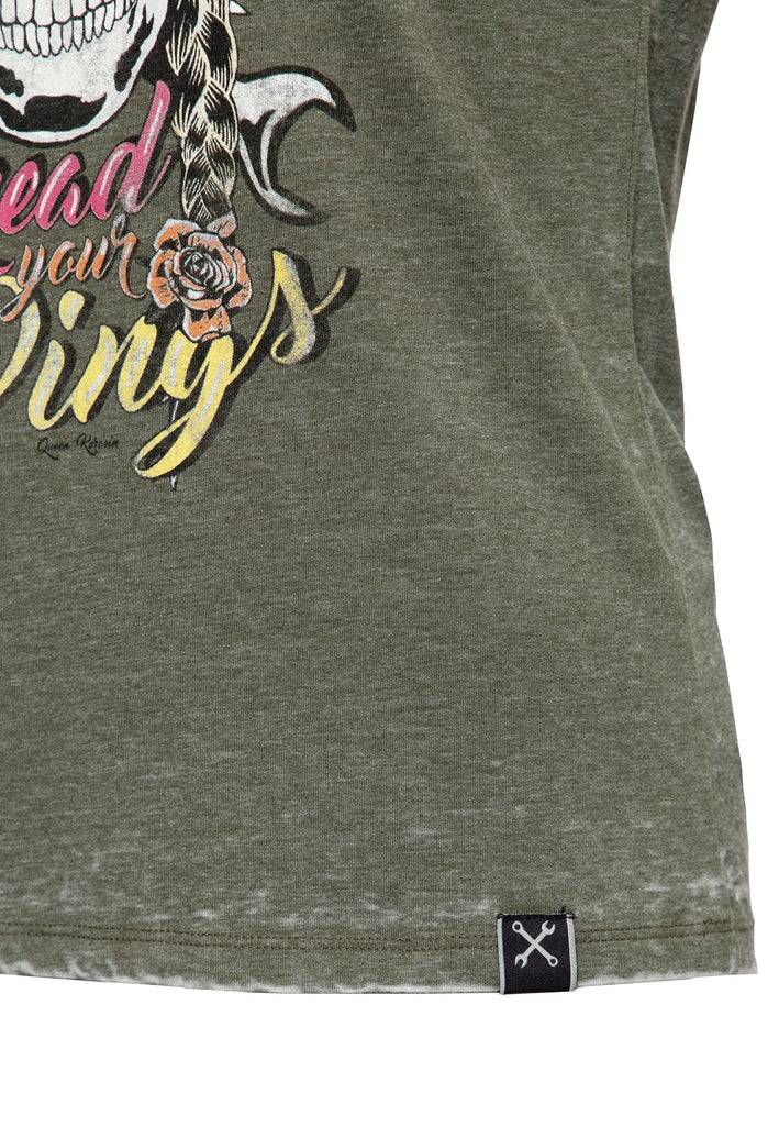 Queen Kerosin Roll-Up Sleeve T-Shirt «Spread Your Wings»