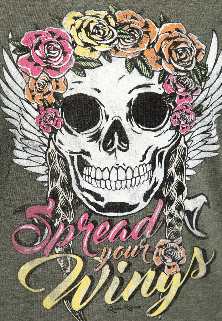 Queen Kerosin Roll-Up Sleeve T-Shirt «Spread Your Wings»