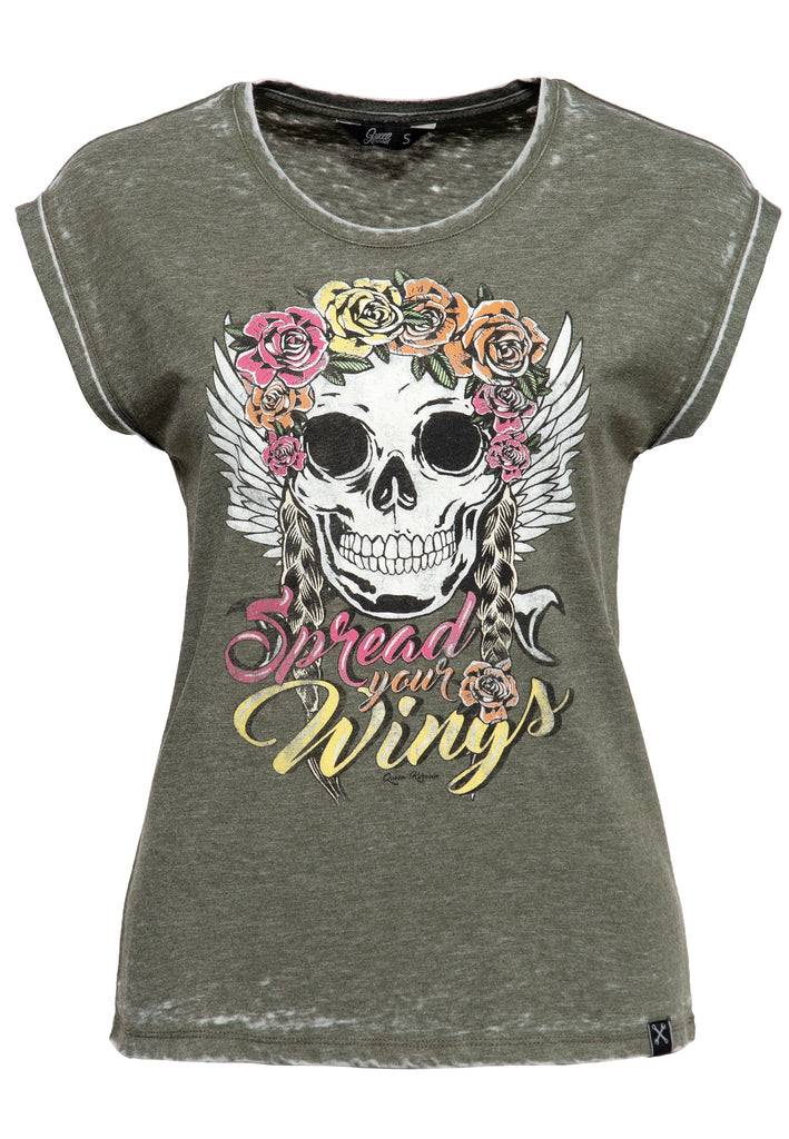 Queen Kerosin Roll-Up Sleeve T-Shirt «Spread Your Wings»