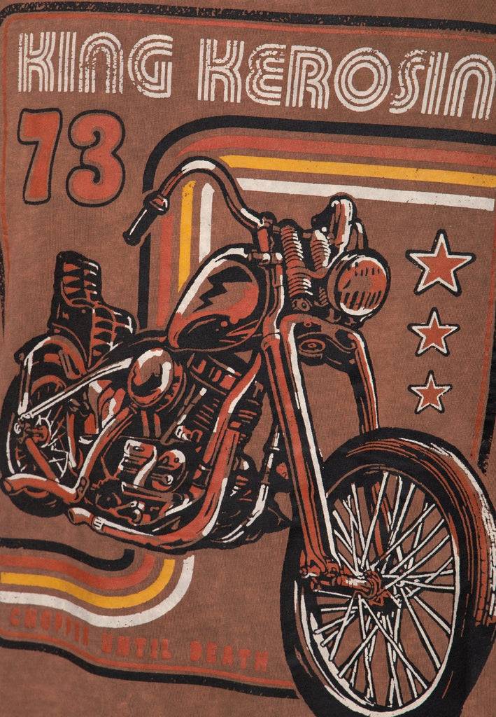 Queen Kerosin Roll-Up T-Shirt Acid Wash Mit Backprint «Chopper Until Death»