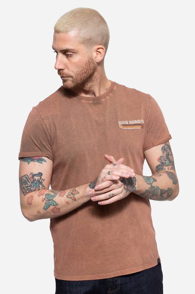 Queen Kerosin Roll-Up T-Shirt Acid Wash mit Backprint «Chopper until death»