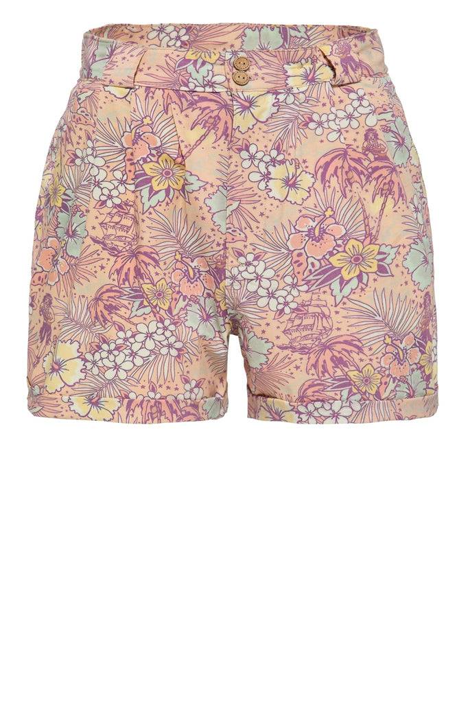 Queen Kerosin Shorts mit hawaiianischem All-Over-Muster