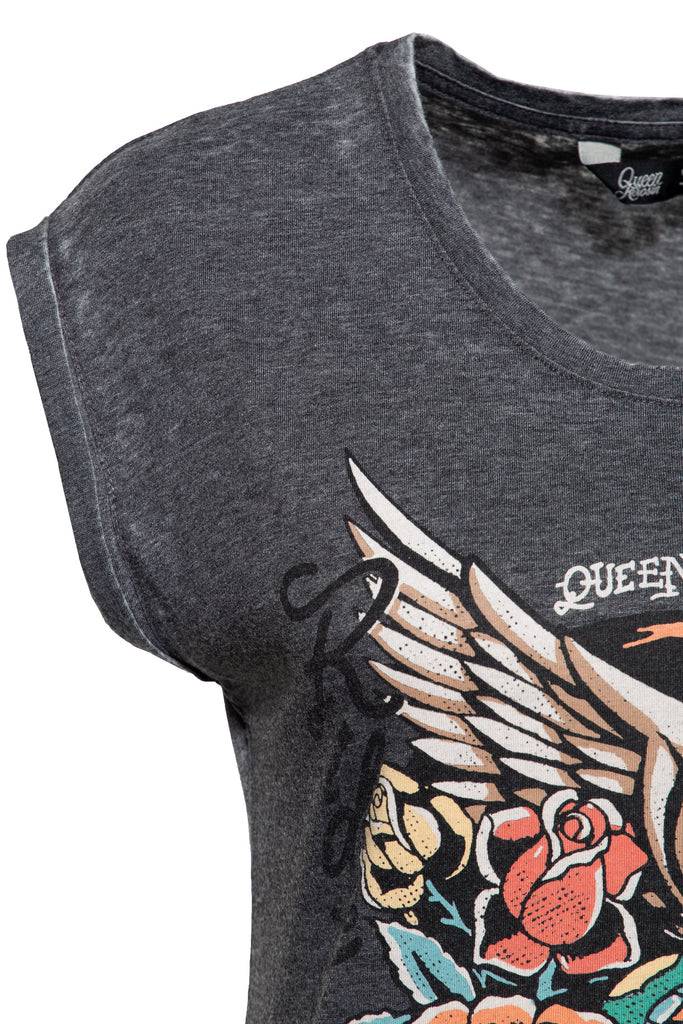 Queen Kerosin Sleveless Enzymewash Shirt «Snake Girl»