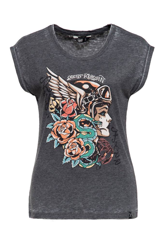 Queen Kerosin Sleveless Enzymewash Shirt «Snake Girl»
