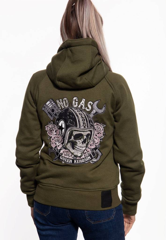 Queen Kerosin Sweatjacke mit Kapuze «No Gas No Glory»
