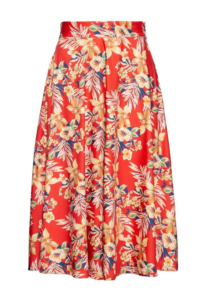 Queen Kerosin Swing Rock mit tropischen All-over-Print «Hawaii Red»