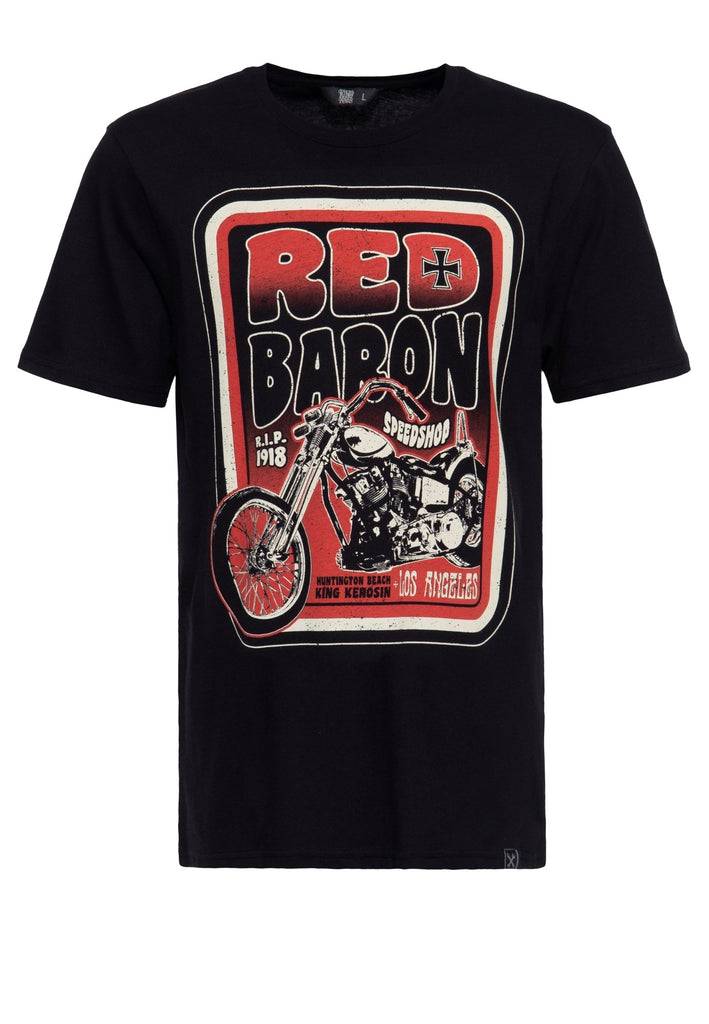 Queen Kerosin T-Shirt aus Baumwolle mit Print «Red Baron Speedshop»