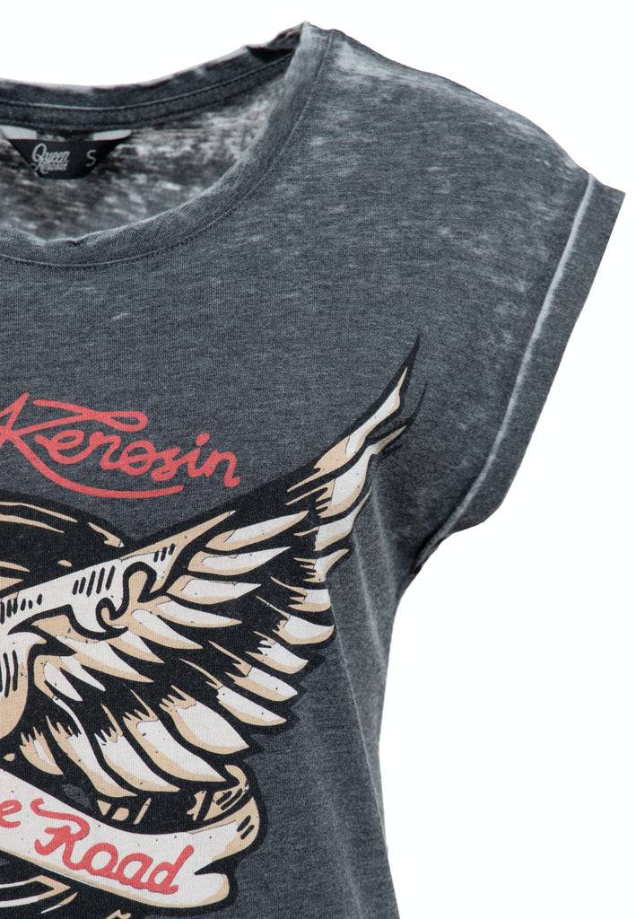 Queen Kerosin T-Shirt Enzyme Wash «Hit The Road Wheel»