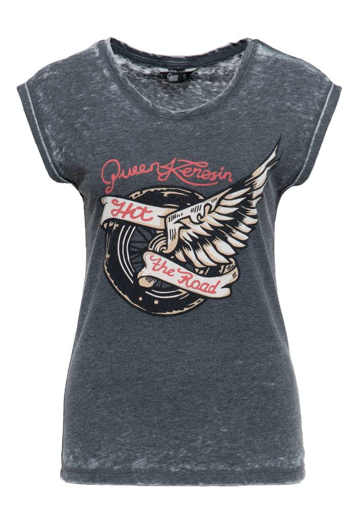 Queen Kerosin T-Shirt Enzyme Wash «Hit The Road Wheel»