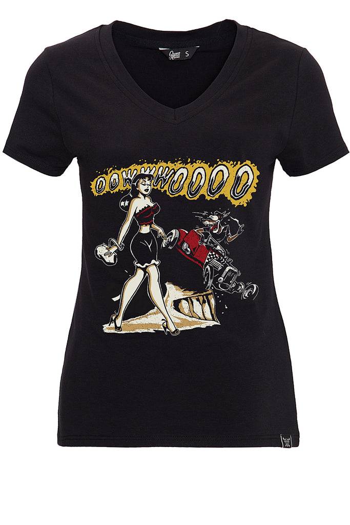 Queen Kerosin T-Shirt Mit Frontprint Und V-Ausschnitt «Oowwwoooo»