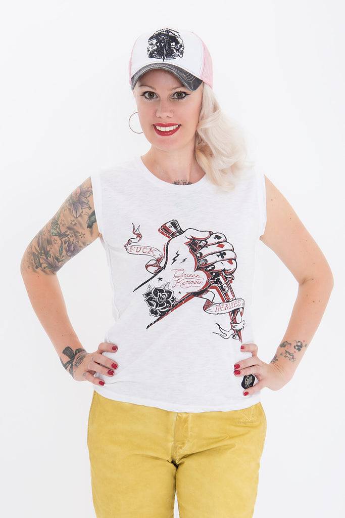 Queen Kerosin Tank Top mit rockigem Front Druck «Fuck The Rules»