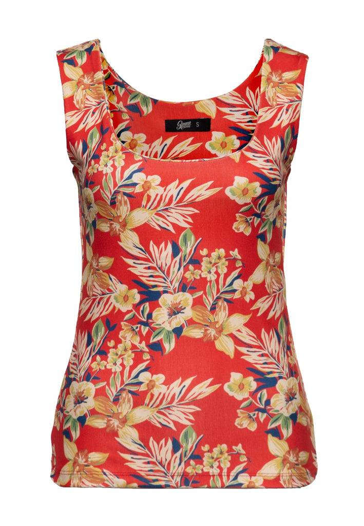 Queen Kerosin Trägertop Mit Tropischem All-Over-Print «Hawaii Red»