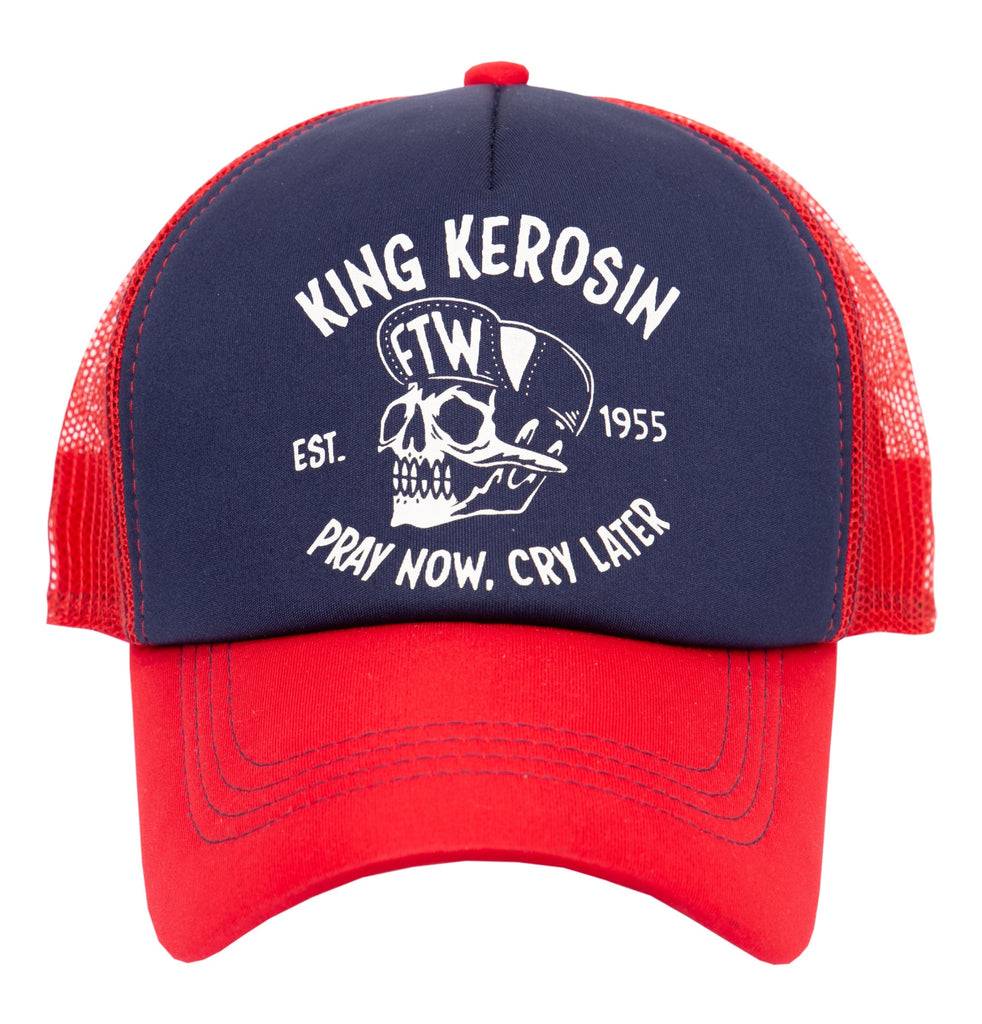 Queen Kerosin Trucker Cap «mit Kontrastfarbenem Print «Pray Now. Cray Later»