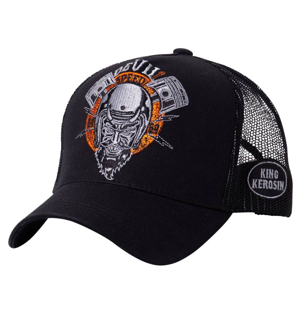 Queen Kerosin Trucker Cap mit rebellischer Front-Stickerei «Devil Speed»