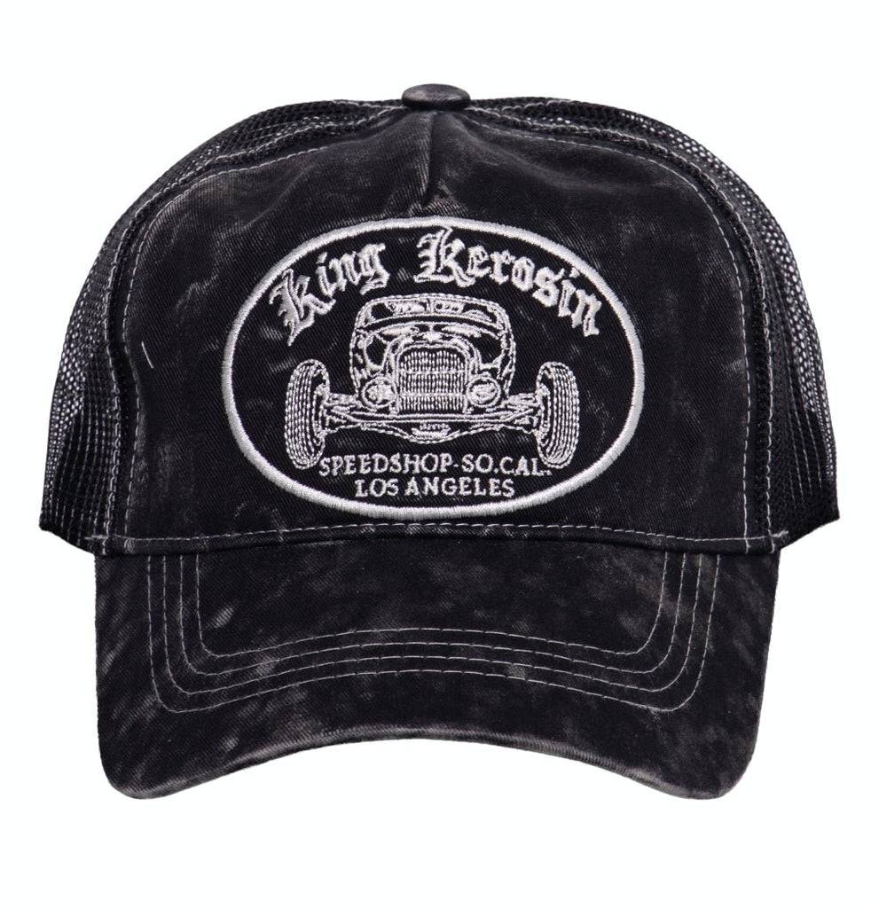 Queen Kerosin Trucker Cap Mit Stickerei In Der Front Und Enzymwash «Speedshop SoCal»