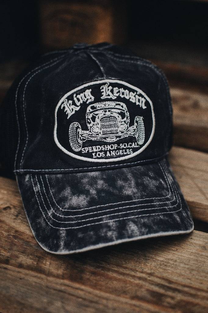 Queen Kerosin Trucker Cap Mit Stickerei In Der Front Und Enzymwash «Speedshop SoCal»