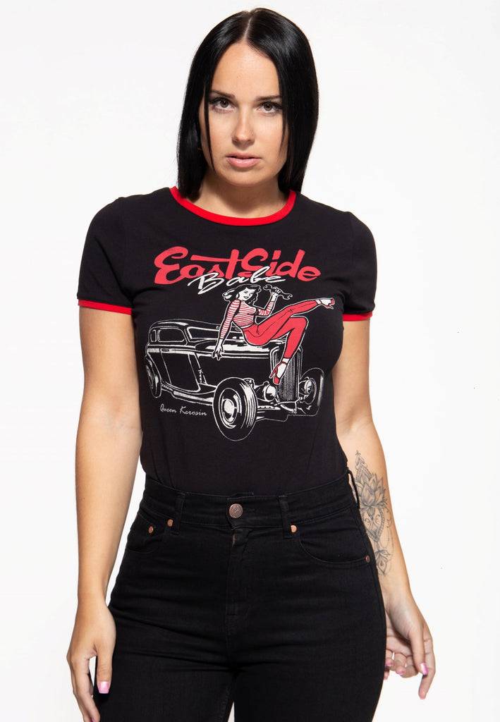 Queen Kerosin Vintage Contrast T-Shirt «East Side Babe»