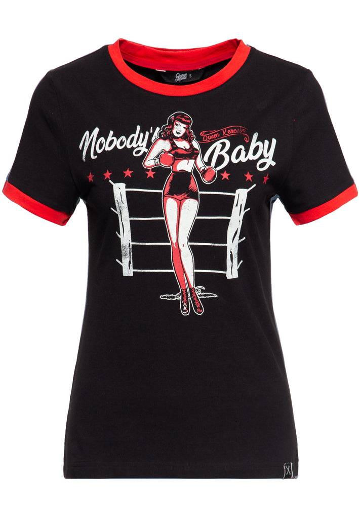 Queen Kerosin Vintage Contrast T-Shirt «Nobody`s Baby»