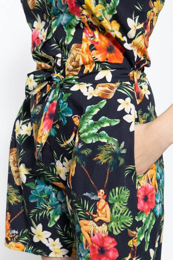 Queen Kerosin Vintage Jumpsuit Mit Tropischem All-Over-Muster