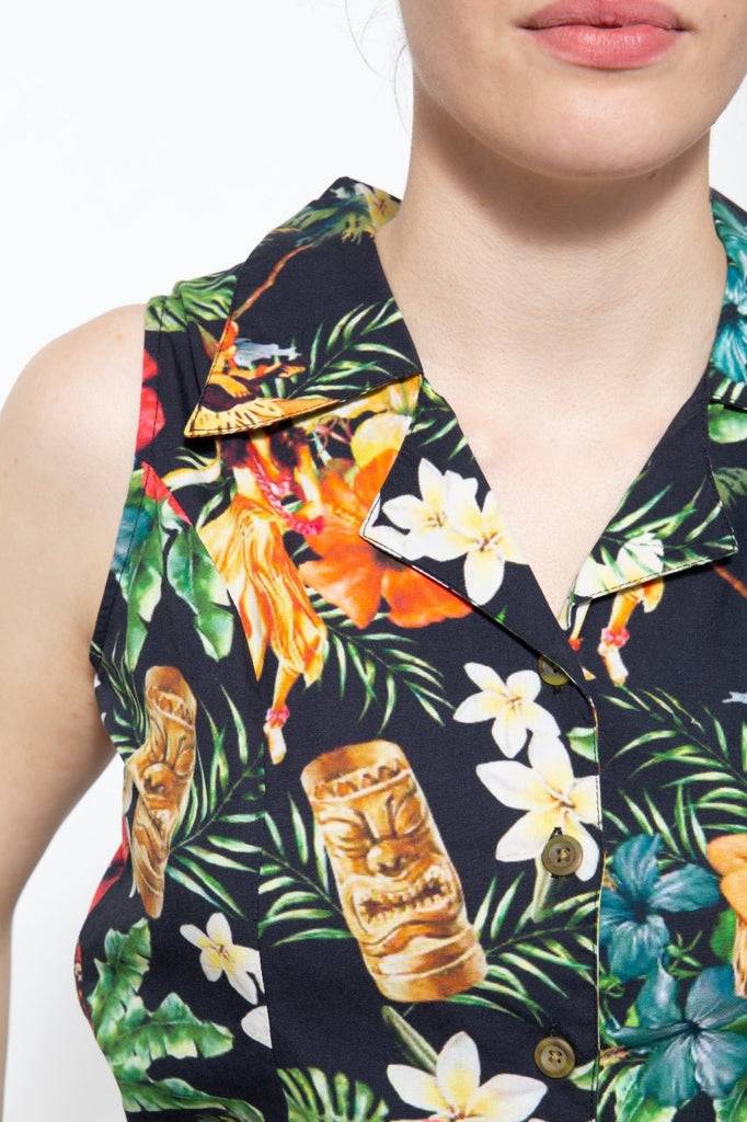 Queen Kerosin Vintage Jumpsuit Mit Tropischem All-Over-Muster