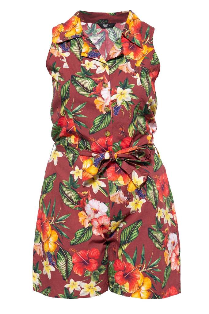 Queen Kerosin Vintage Jumpsuit mit tropischem All-Over-Muster