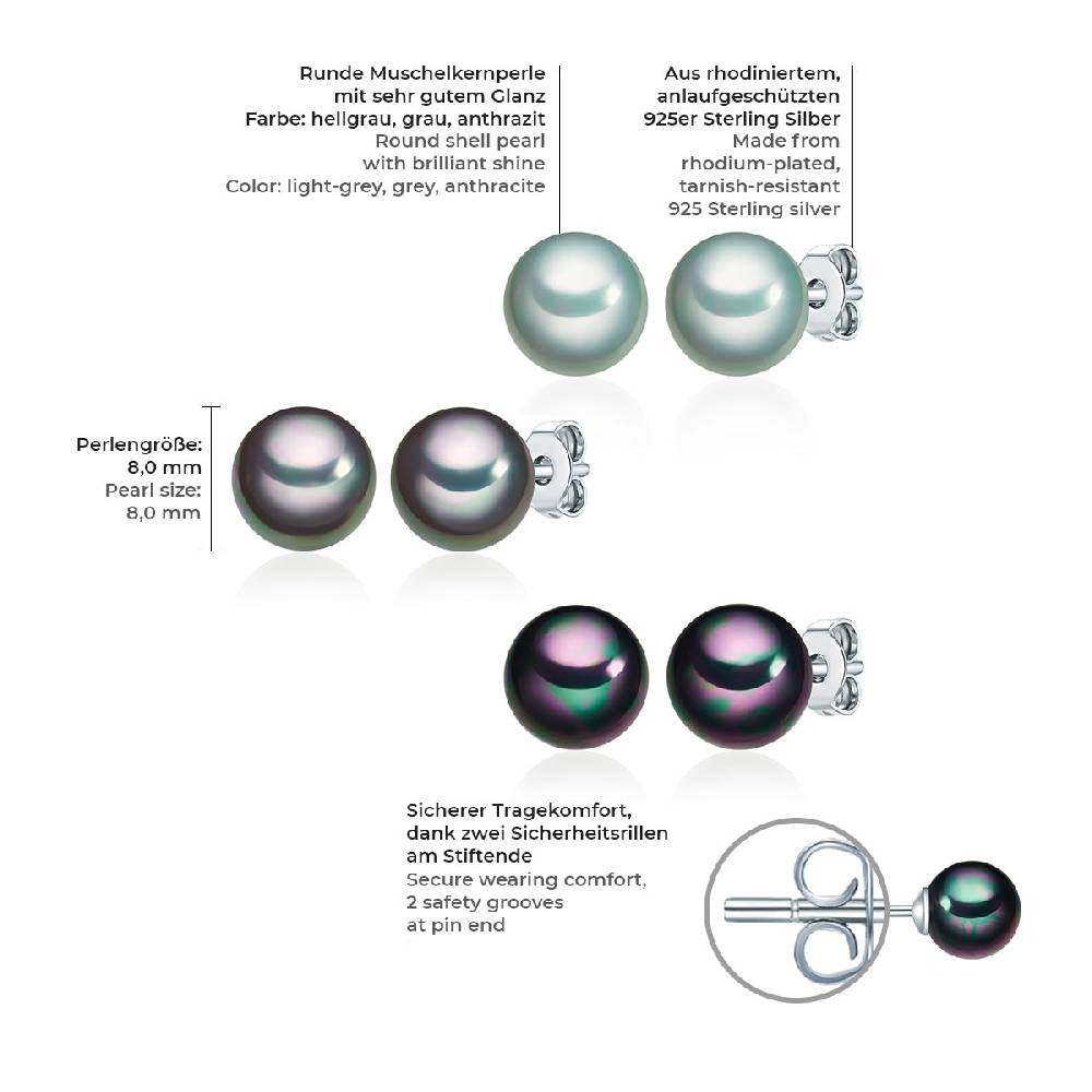 Rafaela Donata 3er Set Ohrstecker Sterling Silber Muschelkernperle Multicolor