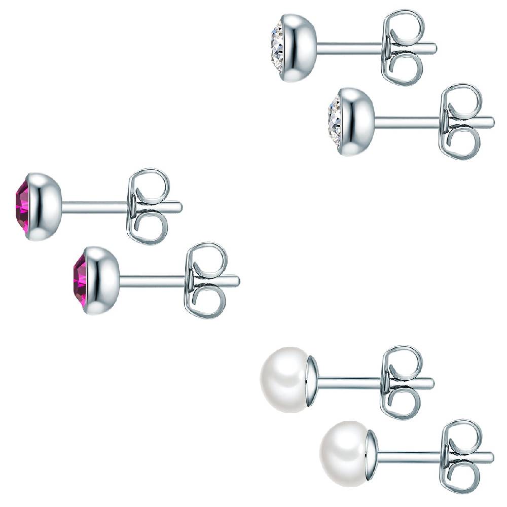 Rafaela Donata 3er Set Ohrstecker Sterling Silber Süßwasser-Zuchtperle Weiß Verziert Mit Kristallen Von Swarovski®