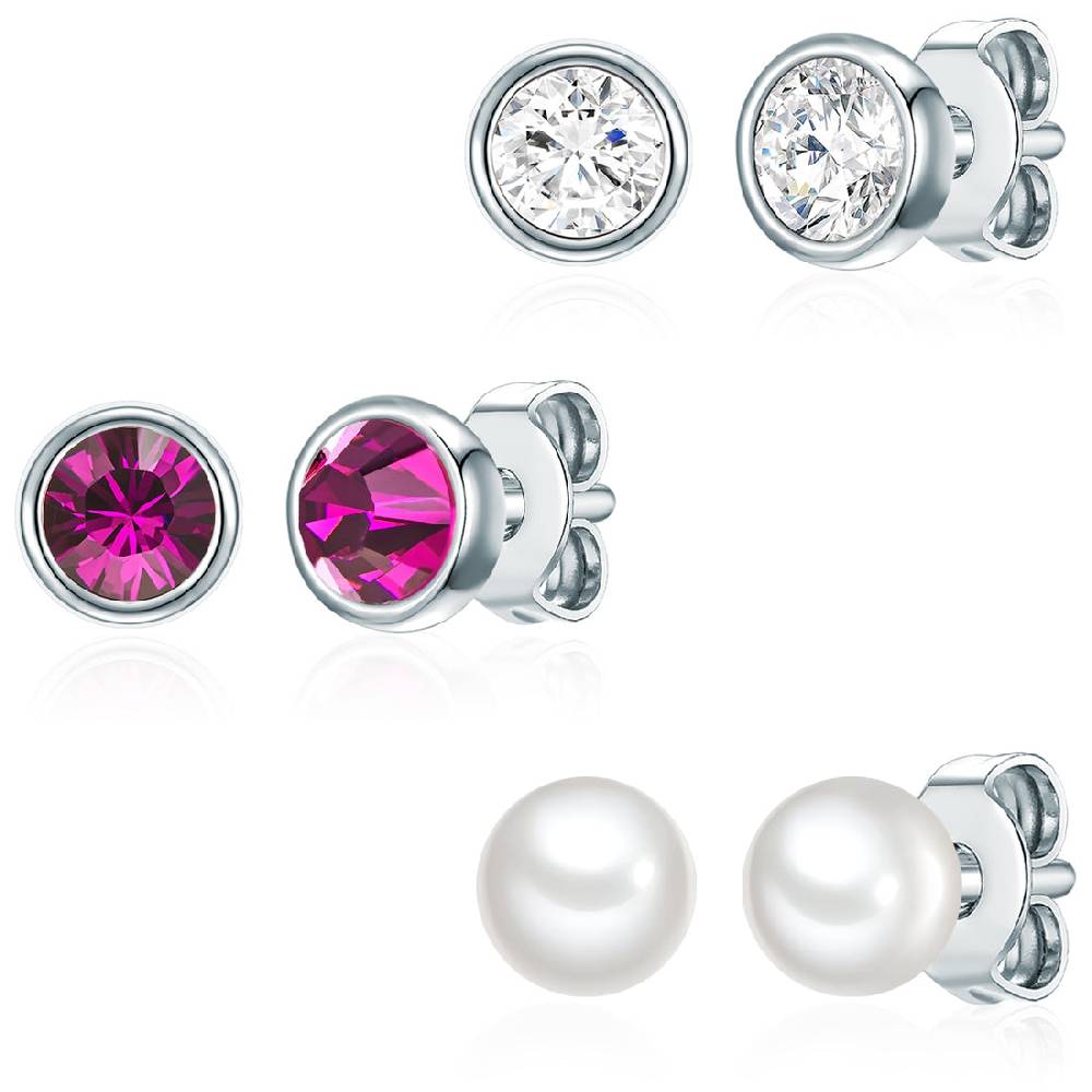 Rafaela Donata 3er Set Ohrstecker Sterling Silber Süßwasser-Zuchtperle weiß verziert mit Kristallen von Swarovski®