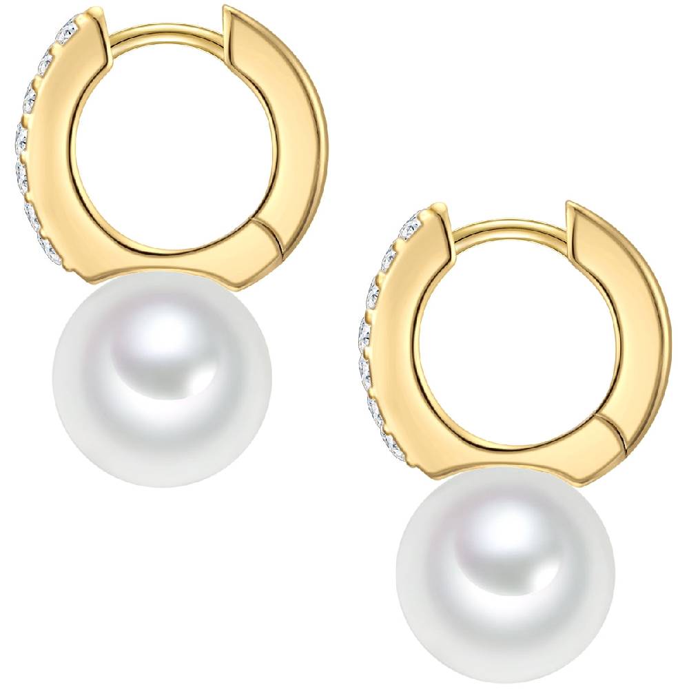 Rafaela Donata Creolen Sterling Silber Gelbgold Südsee-Muschelkernperle Weiß Zirkonia Weiß