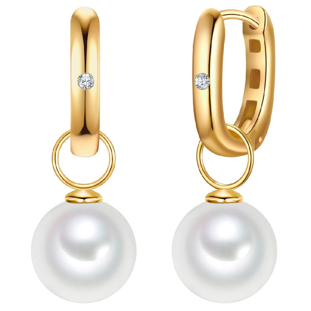 Rafaela Donata Creolen Sterling Silber gelbgold Zirkonia weiß Muschelkernperle weiß