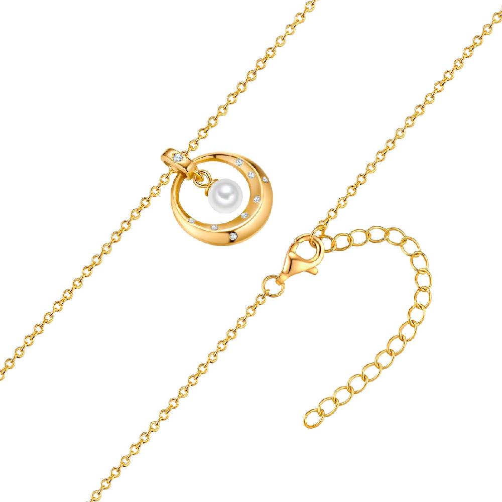 Rafaela Donata Kette Mit Anhänger Sterling Silber Gelbgold Muschelkernperle Weiß Zirkonia Weiß