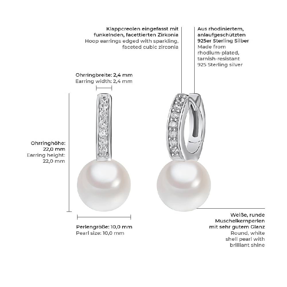 Rafaela Donata Klappcreolen Sterling Silber Südsee-Muschelkernperle Weiß Zirkonia Weiß