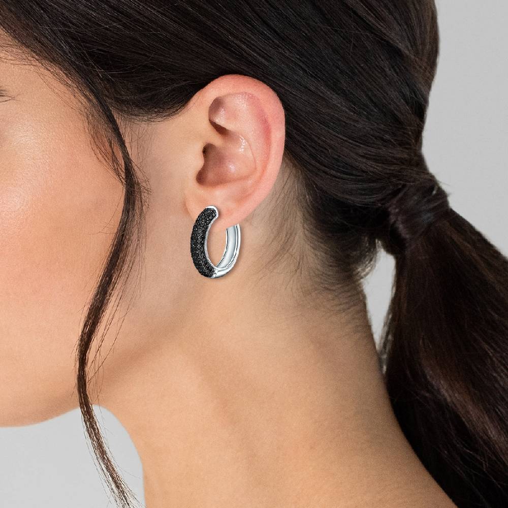 Rafaela Donata Klappcreolen Sterling Silber Zirkonia Schwarz