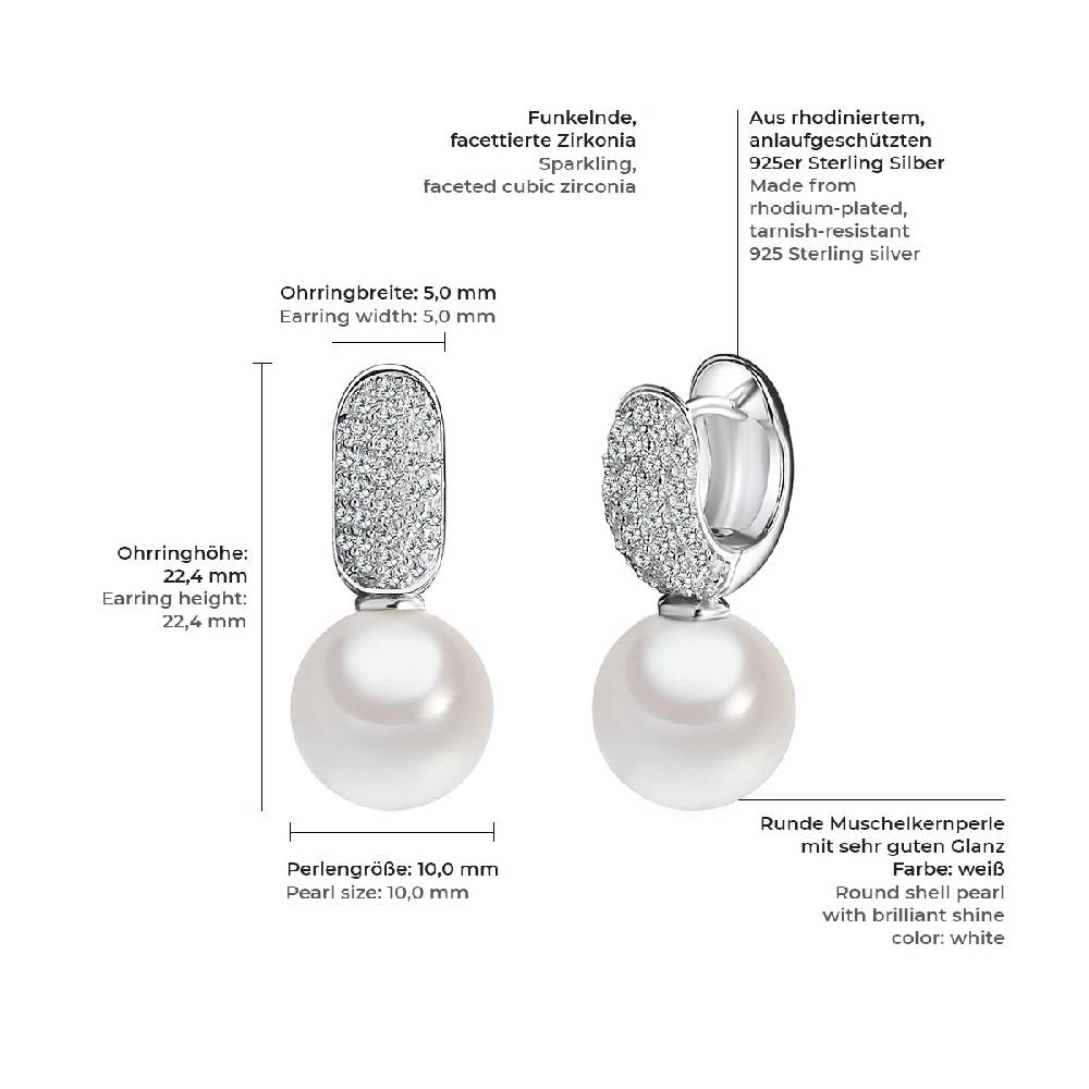 Rafaela Donata Ohrhänger Sterling Silber Südsee-Muschelkernperle Weiß Zirkonia Weiß