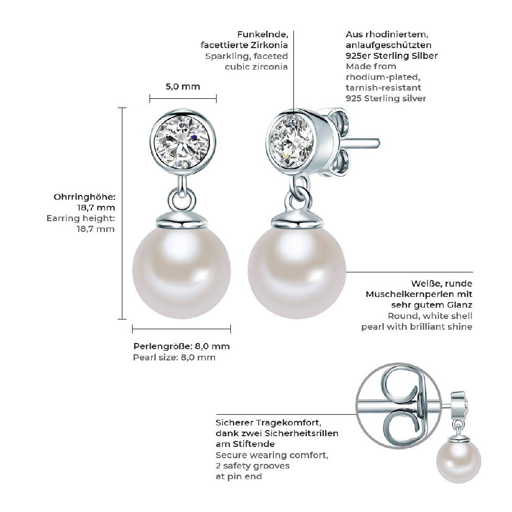 Rafaela Donata Ohrstecker Sterling Silber Südsee-Muschelkernperle Weiß Zirkonia Weiß