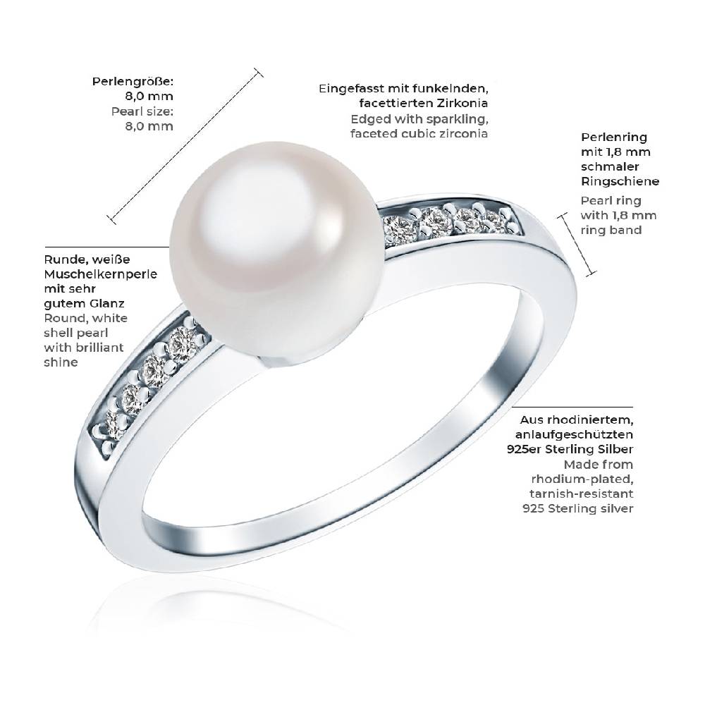 Rafaela Donata Ring Sterling Silber Südsee-Muschelkernperle Weiß Zirkonia Weiß