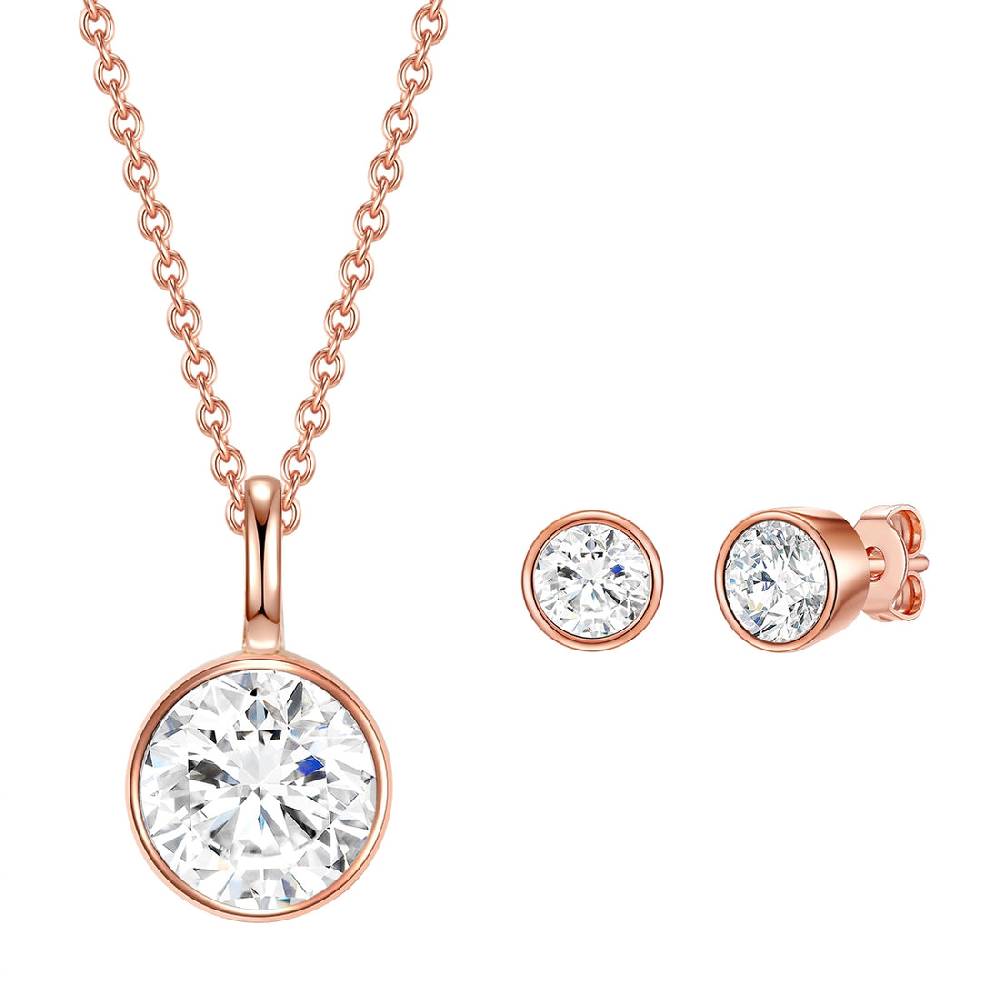 Rafaela Donata Set (Kette+Ohrstecker) Sterling Silber roségold verziert mit Kristallen von Swarovski® weiß