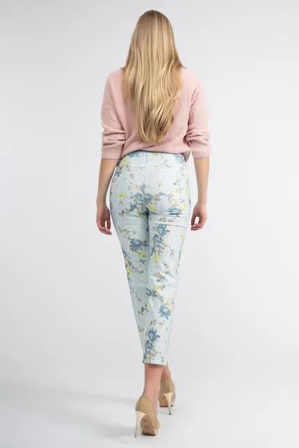 Recover Pants 5-Pocket Druckhose In HELLBLAU-BLAU-ZITRONE-ECRU Artikelnummer REC-12820-01-3992-65