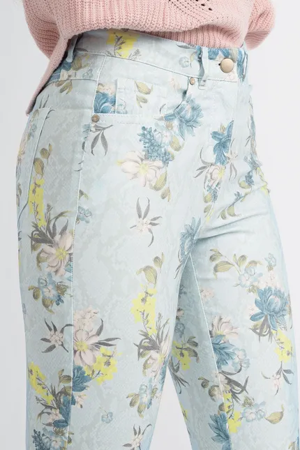 Recover Pants 5-Pocket Druckhose In HELLBLAU-BLAU-ZITRONE-ECRU Artikelnummer REC-12820-01-3992-65