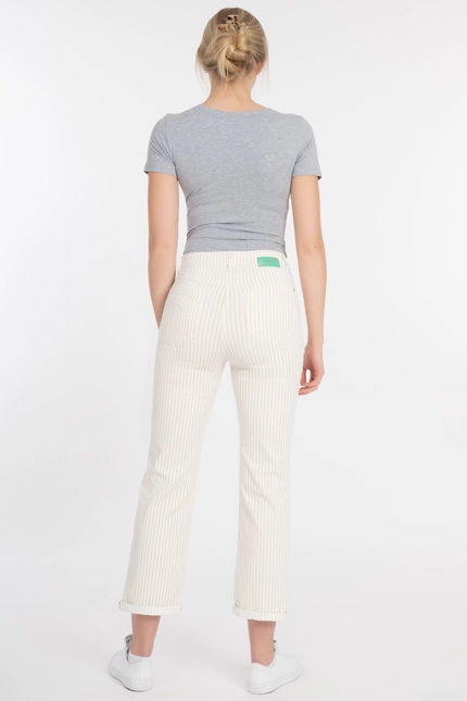 Recover Pants Frieda, Straght-Fit Hose In STREIFEN ECRU/ BEIGE Artikelnummer REC-13395-4149-202