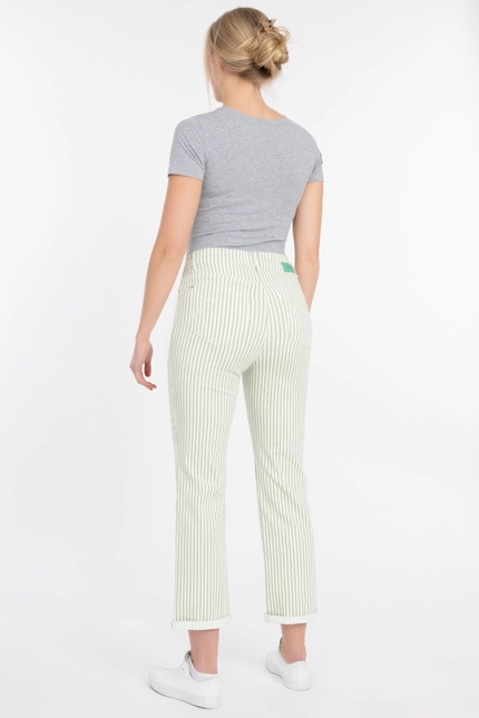 Recover Pants Frieda, Straght-Fit Hose In STREIFEN ECRU/ GRÜN Artikelnummer REC-13395-4149-500
