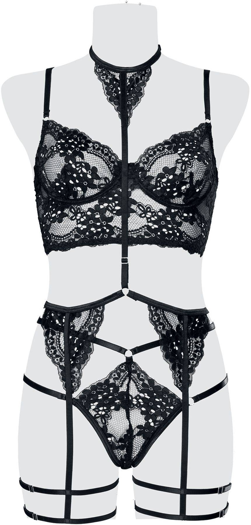 EMP "3-teiliges Spitzen Cami-Strapsset" Wäsche-Set schwarz von Grey Velvet