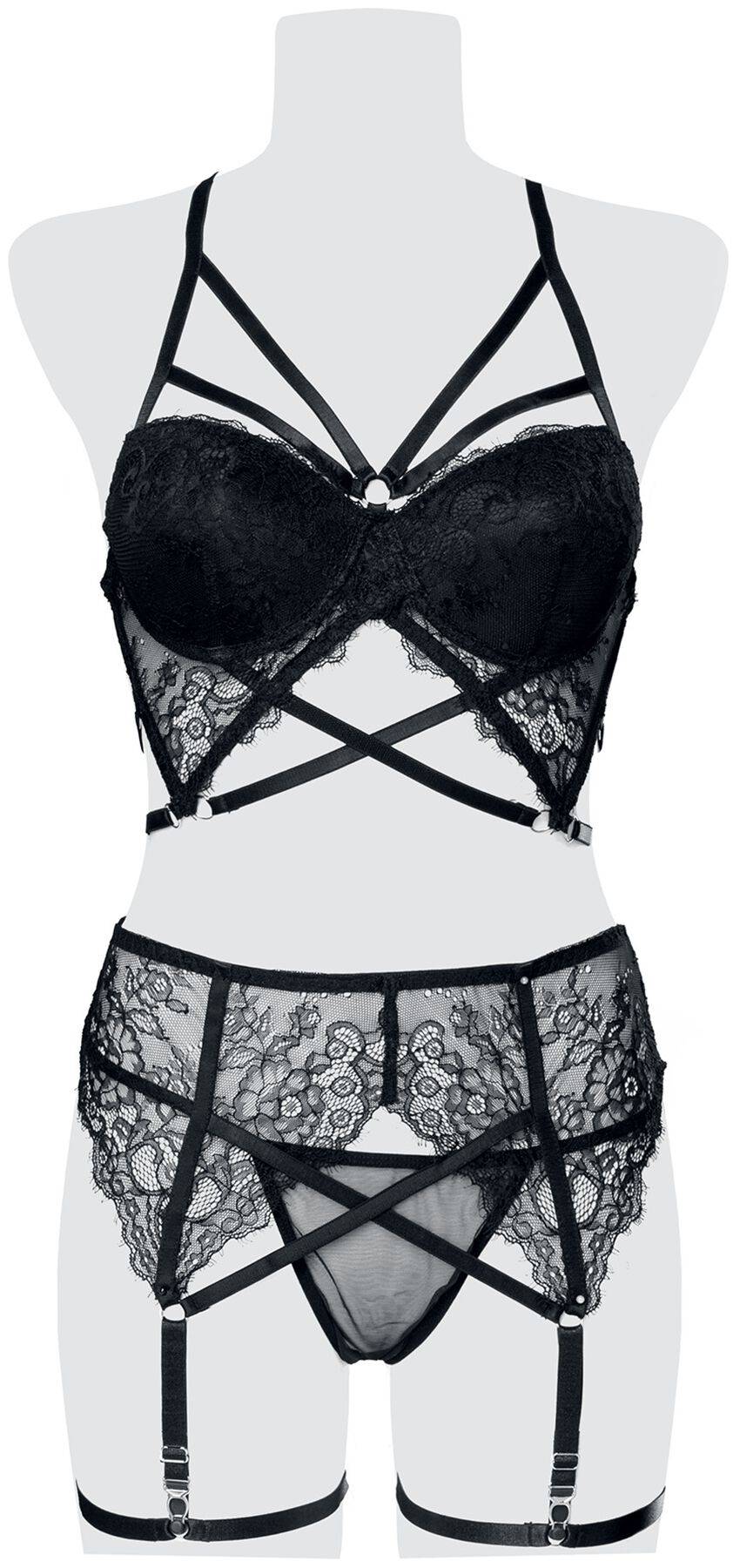 EMP "3-teiliges Spitzen Harness-Bra Set" Wäsche-Set schwarz von Grey Velvet