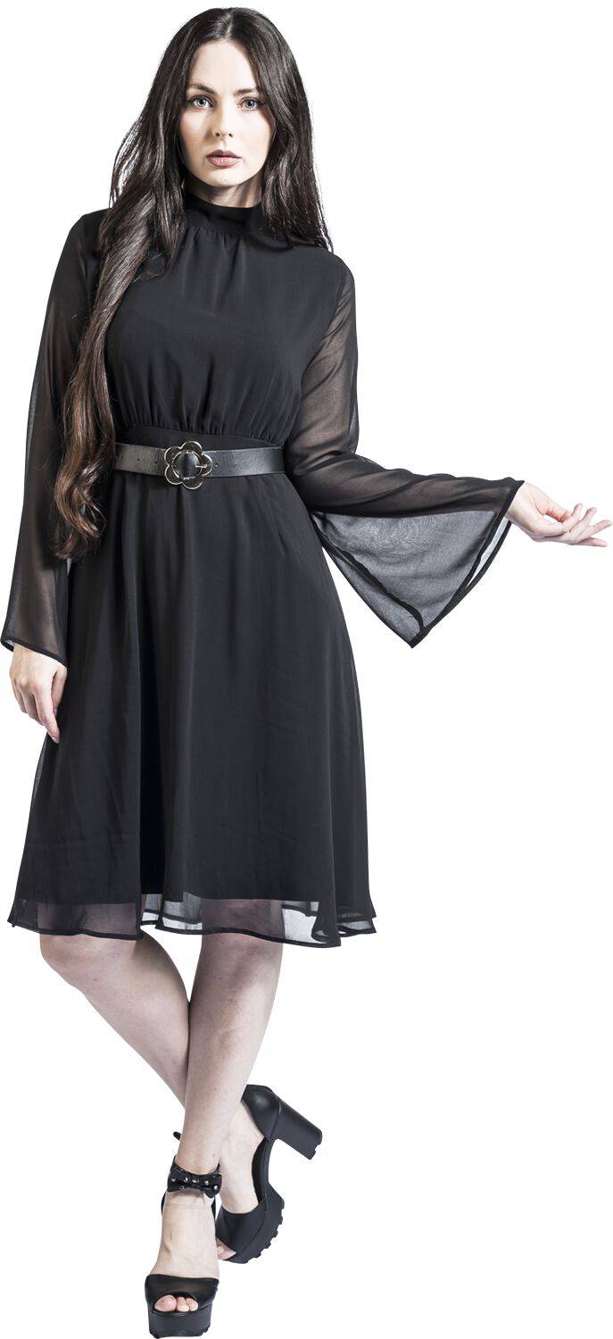 EMP "60s Sheer Layer Belted Dress" Mittellanges Kleid Schwarz Von Voodoo Vixen