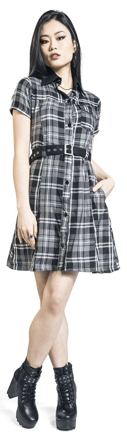 EMP "Adelaide Dress" Kurzes Kleid Schwarz/grau/weiß Von Poizen Industries