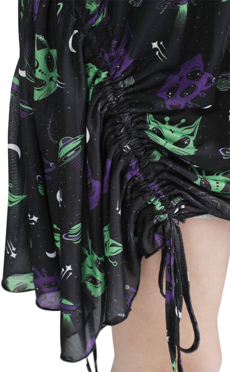 EMP "Alien Space Cat Mesh Mini Skirt" Kurzer Rock Schwarz Von Banned Alternative