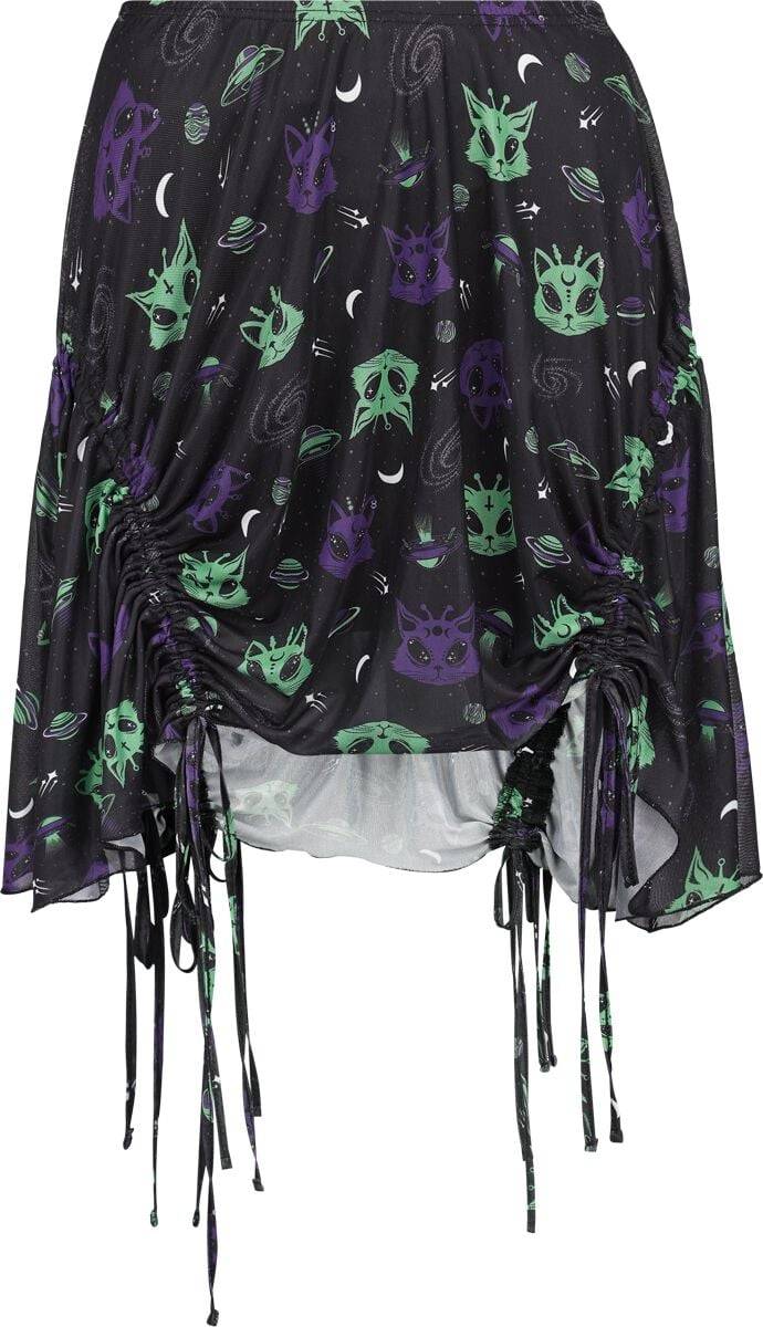 EMP "Alien Space Cat Mesh Mini Skirt" Kurzer Rock schwarz von Banned Alternative